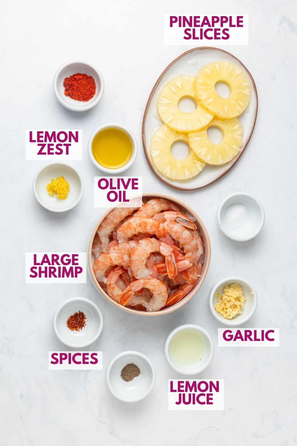 ingredients to make juicy grilled shrimp skewers