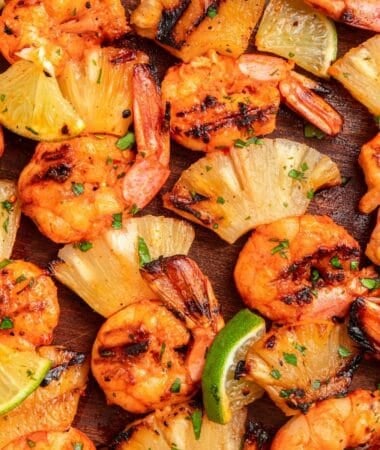 Grilled pineapple shrimp skewers with smoky sweet flavor