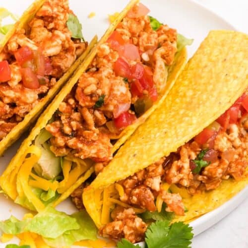 Chicken tacos ground chicken cooked with spices and tomato paste
