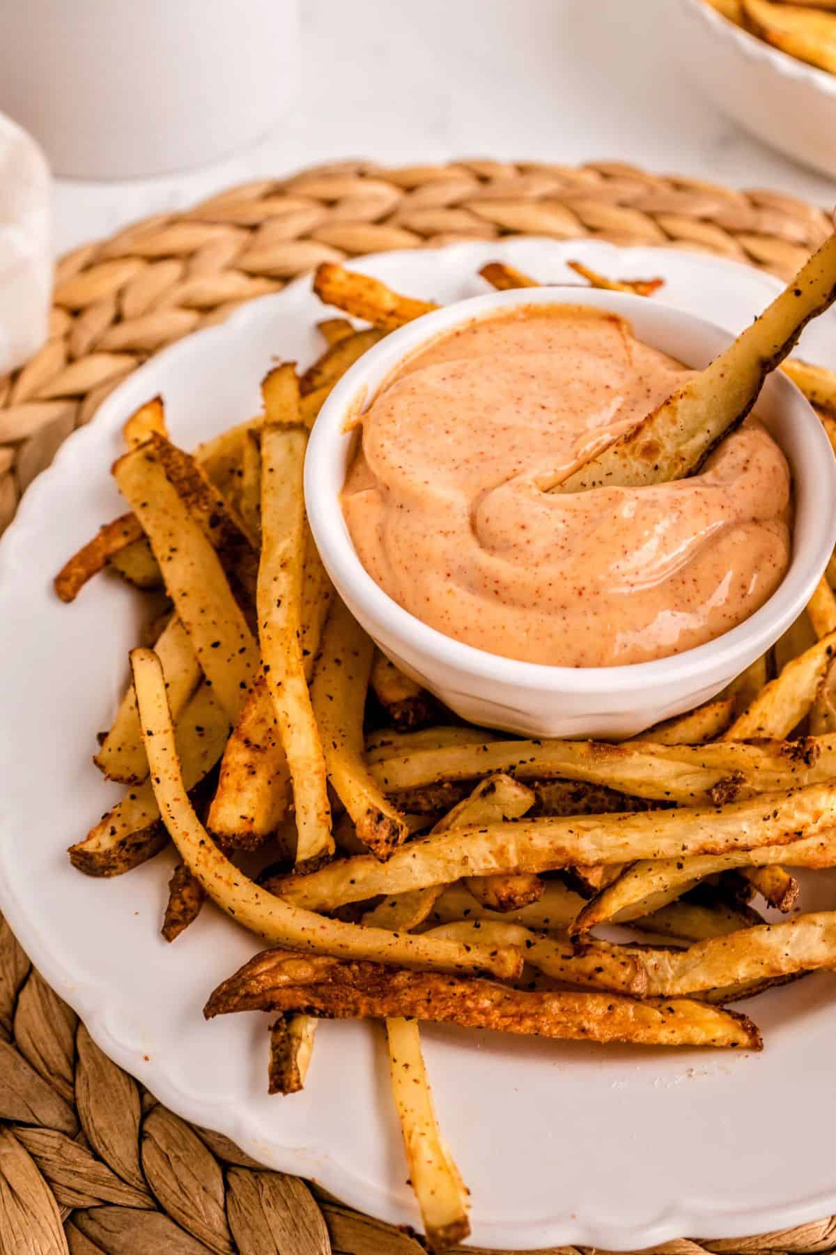 Homemade fries in the air fryer fresh from the basket and ready to serve