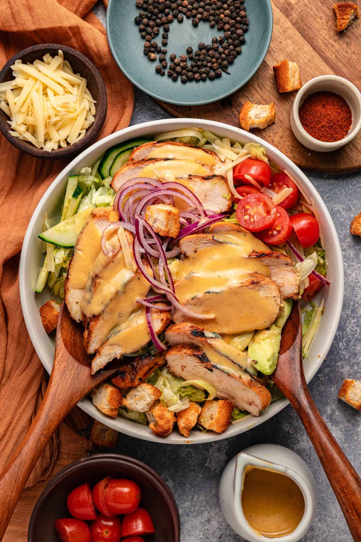 Chicken salad with honey mustard dressing and caramelized grilled chicken