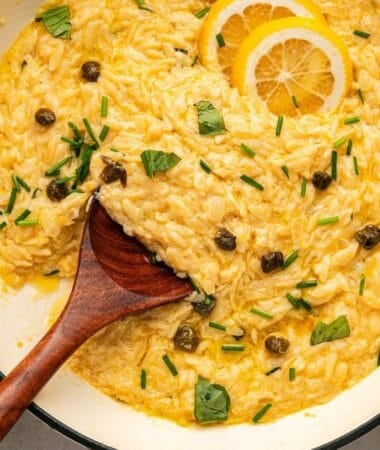 Lemon orzo pasta recipe cooked until creamy and smooth
