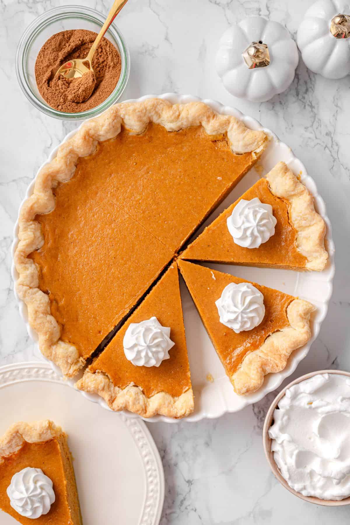 Homemade pumpkin pie with condensed milk and creamy pumpkin filling