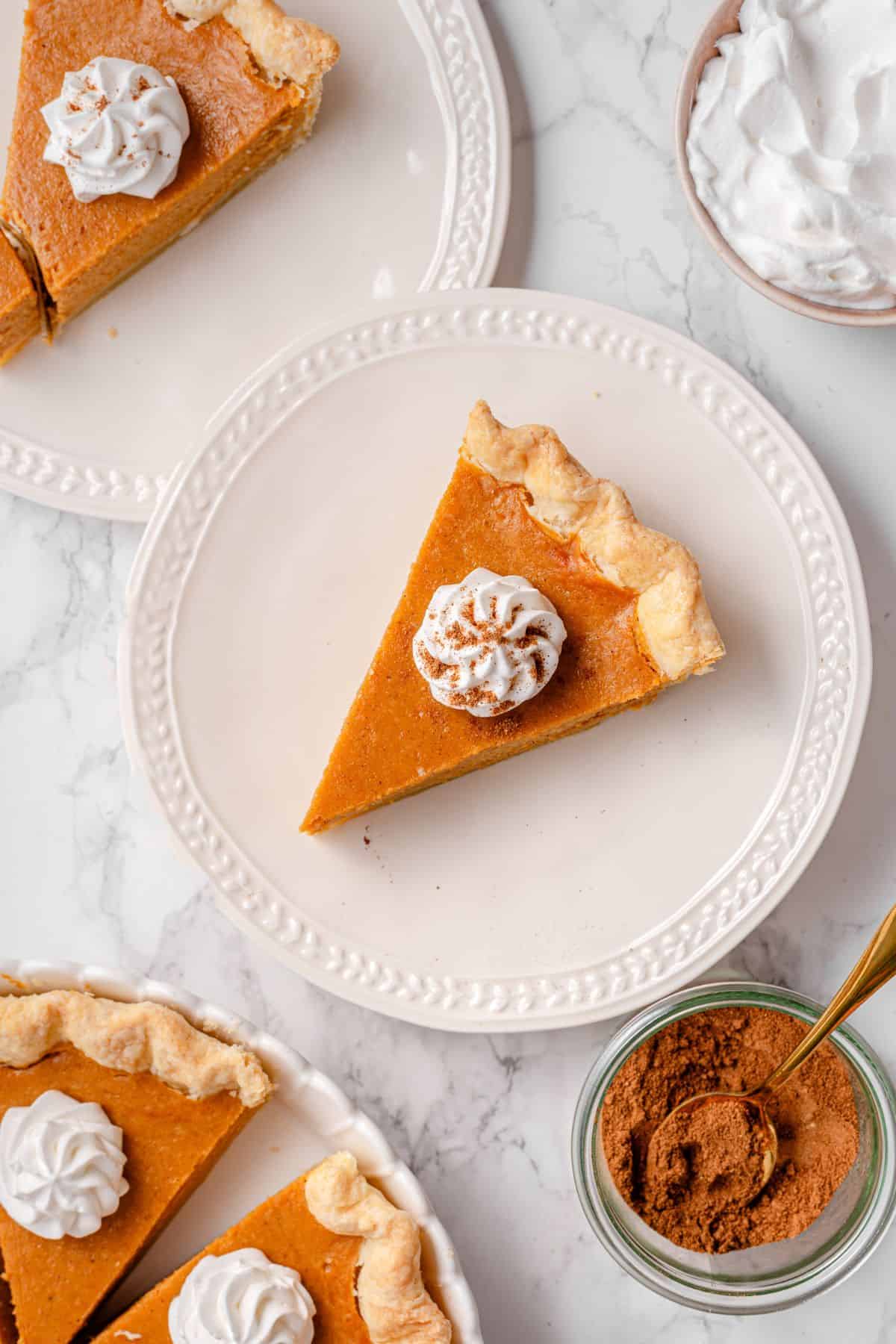 Pumpkin pie made with condensed milk baked until smooth and silky