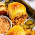 Cheeseburger sliders recipe baked until golden brown and bubbly