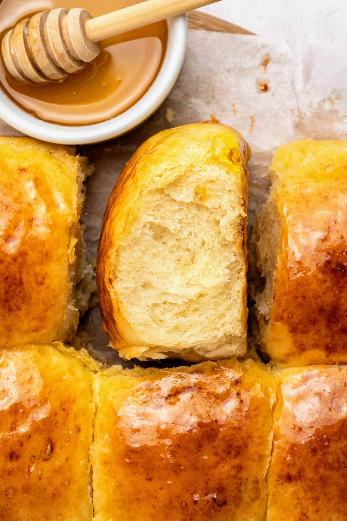 Hawaiian bread dinner rolls with soft, tender texture and golden crust