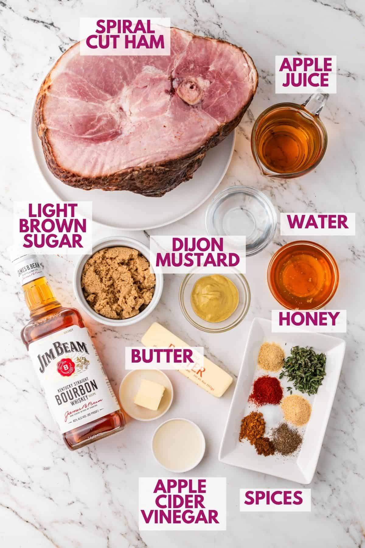 ingredients to make a honey glazed spiral ham