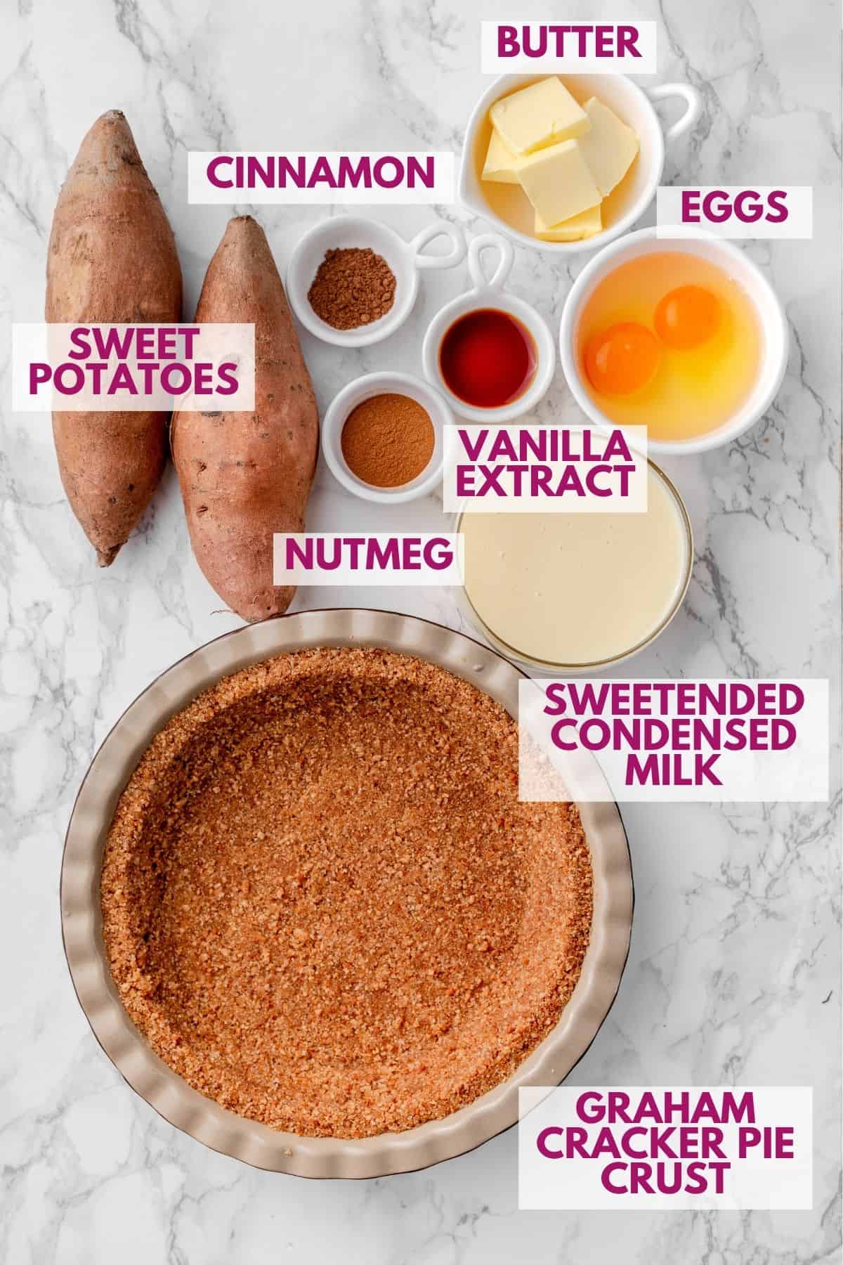ingredients to make sweet potato pie with graham cracker crust