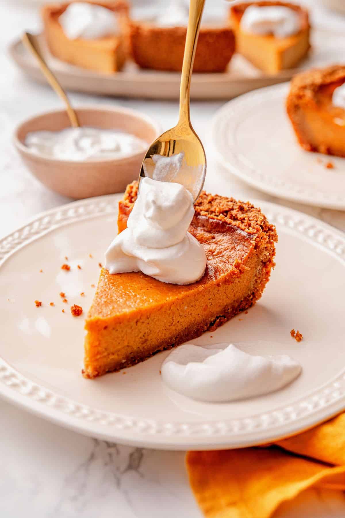 Sweet potato pie in a graham cracker crust with a smooth, creamy filling