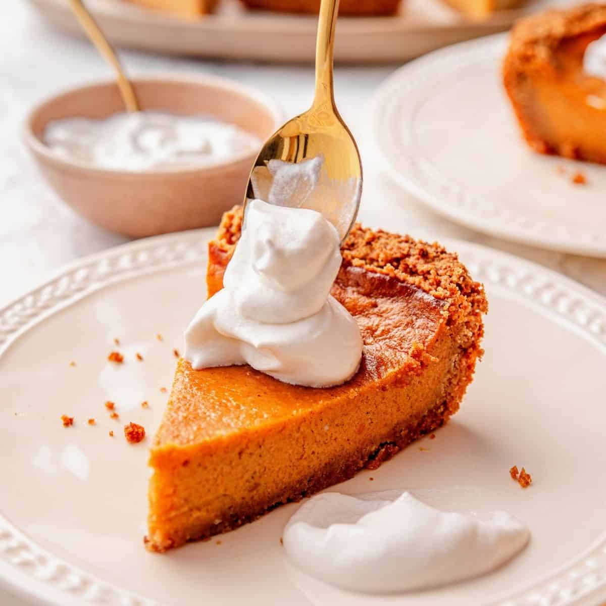 Sweet potato pie with premade graham cracker crust baked until lightly golden