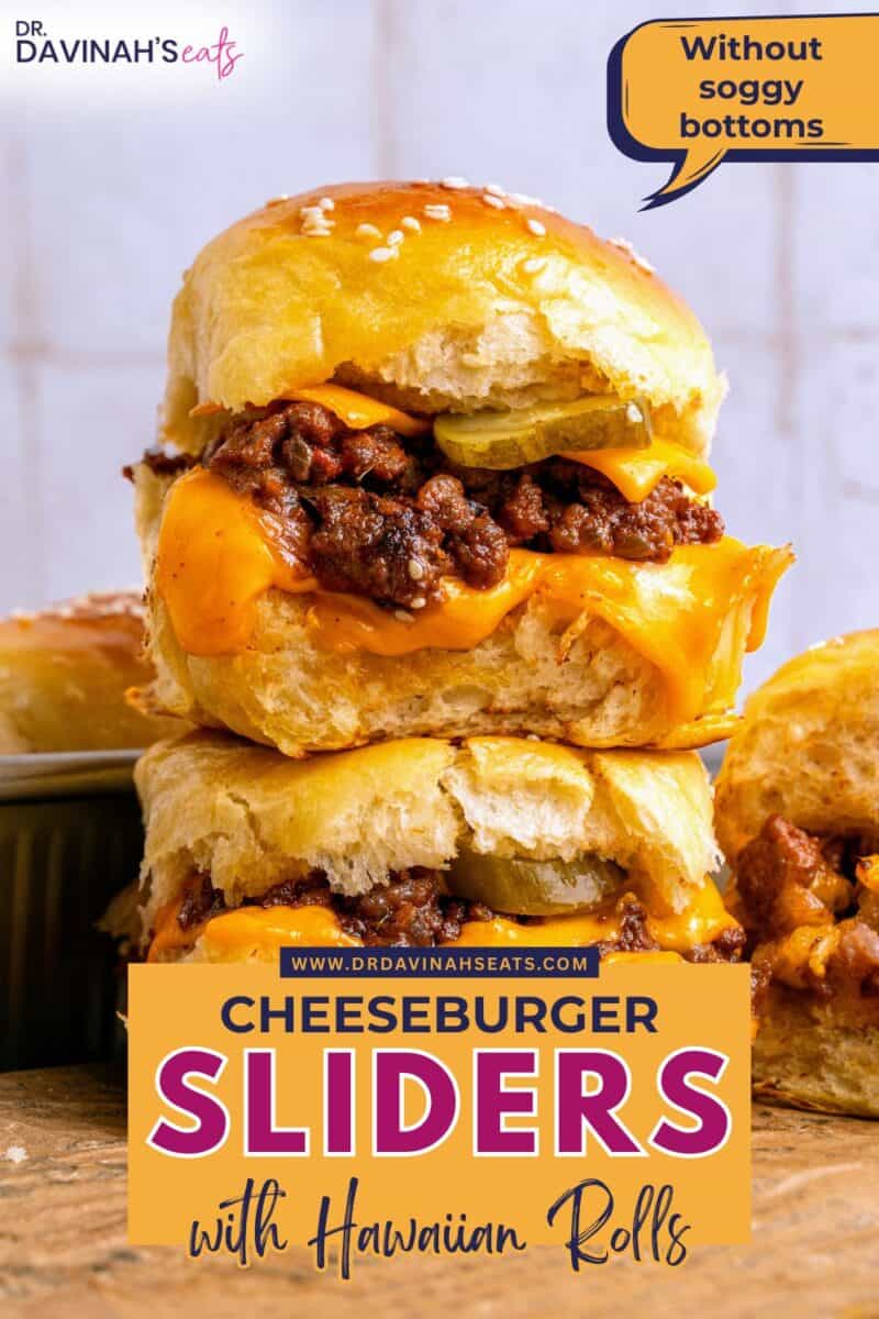 Cheeseburger sliders recipe made with soft Hawaiian rolls and seasoned beef