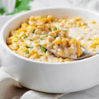 Homemade creamed corn with buttery, creamy sauce coating every kernel