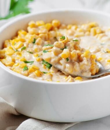 Homemade creamed corn with buttery, creamy sauce coating every kernel