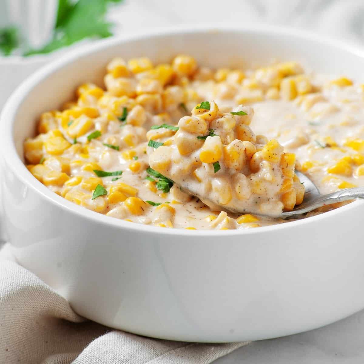 Homemade creamed corn with buttery, creamy sauce coating every kernel