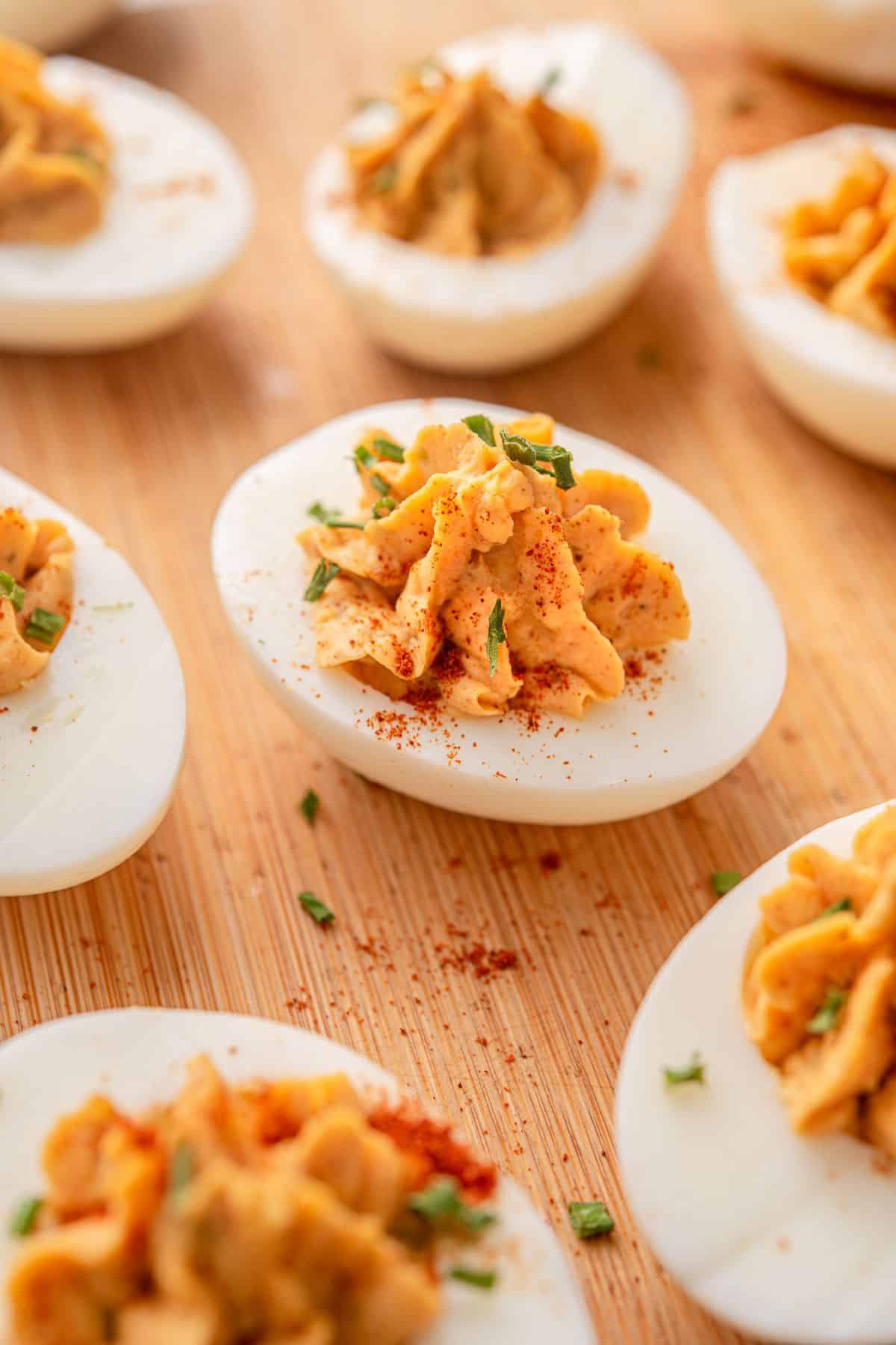Deviled eggs recipe with relish served as an easy holiday appetizer