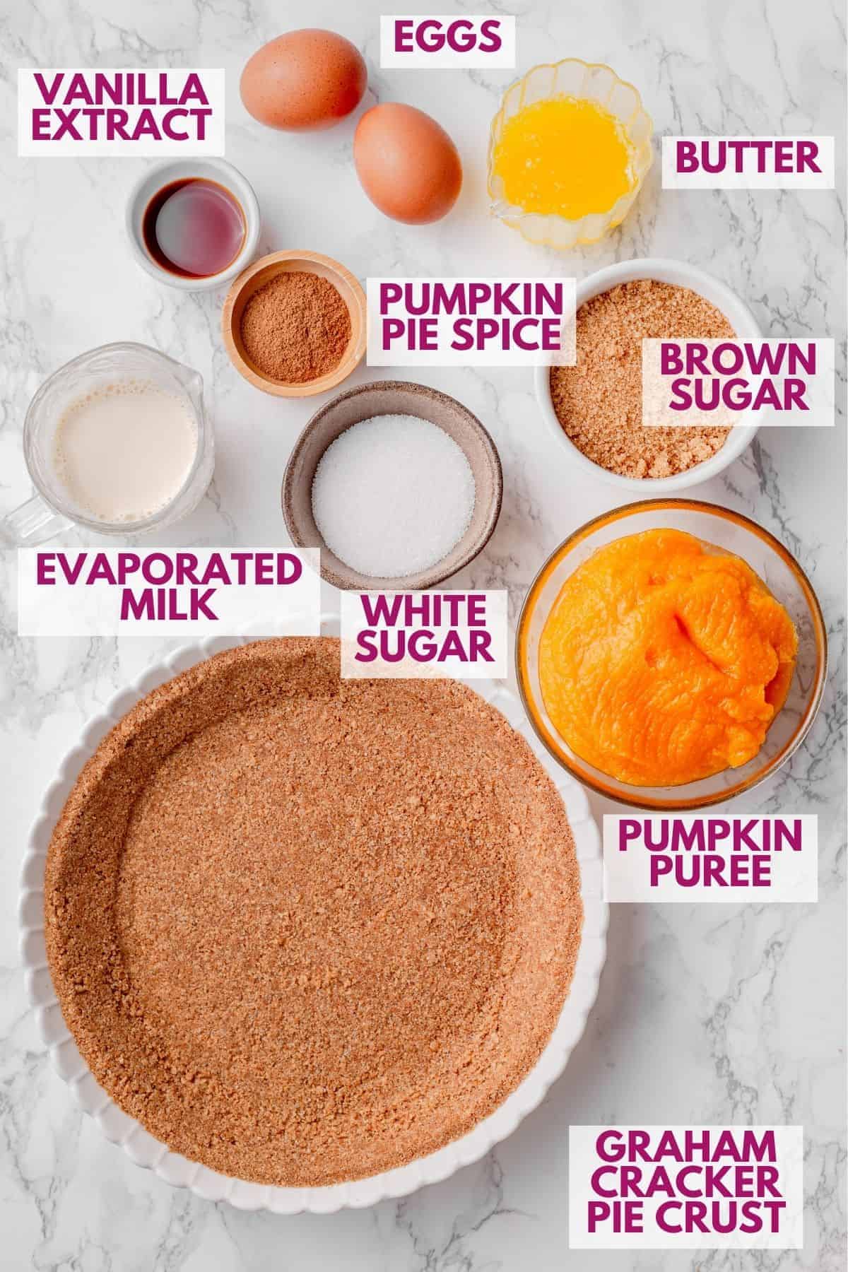 ingredients to make Pumpkin pie with graham cracker crust