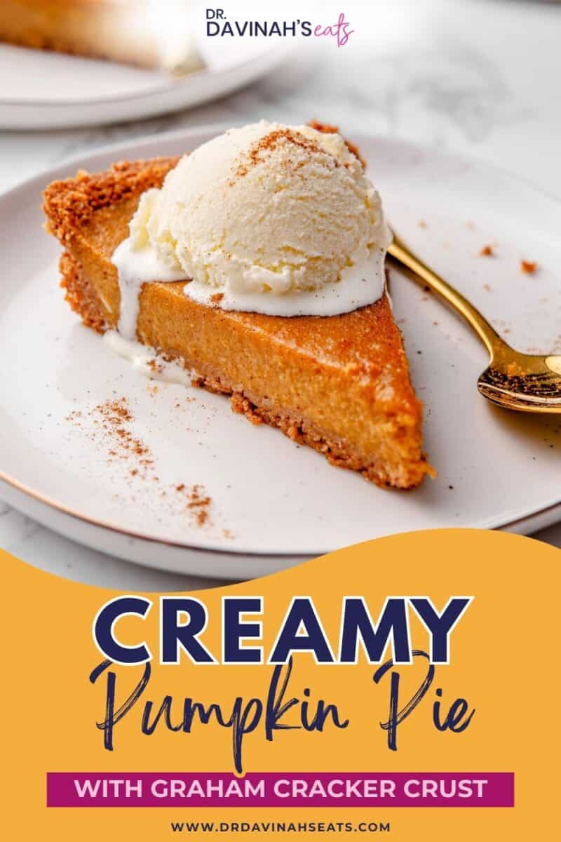 Pumpkin pie graham cracker crust topped with whipped cream and cinnamon