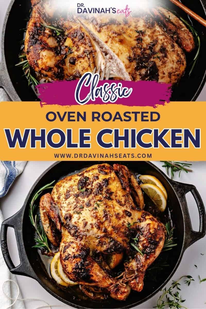 Roasted chicken recipe made with a whole chicken, garlic, butter, and herbs