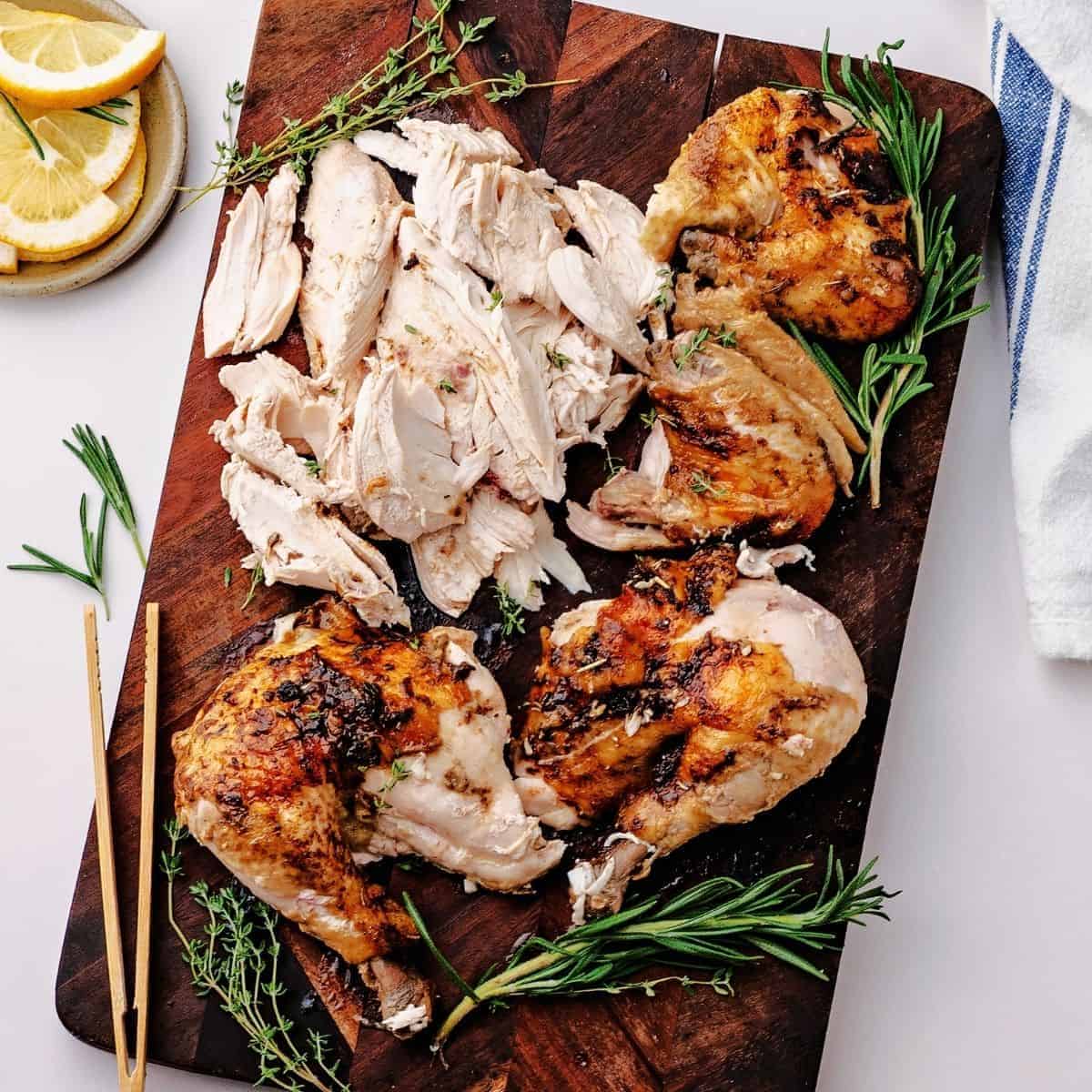 Whole roasted chicken with buttery herb seasoning and tender meat