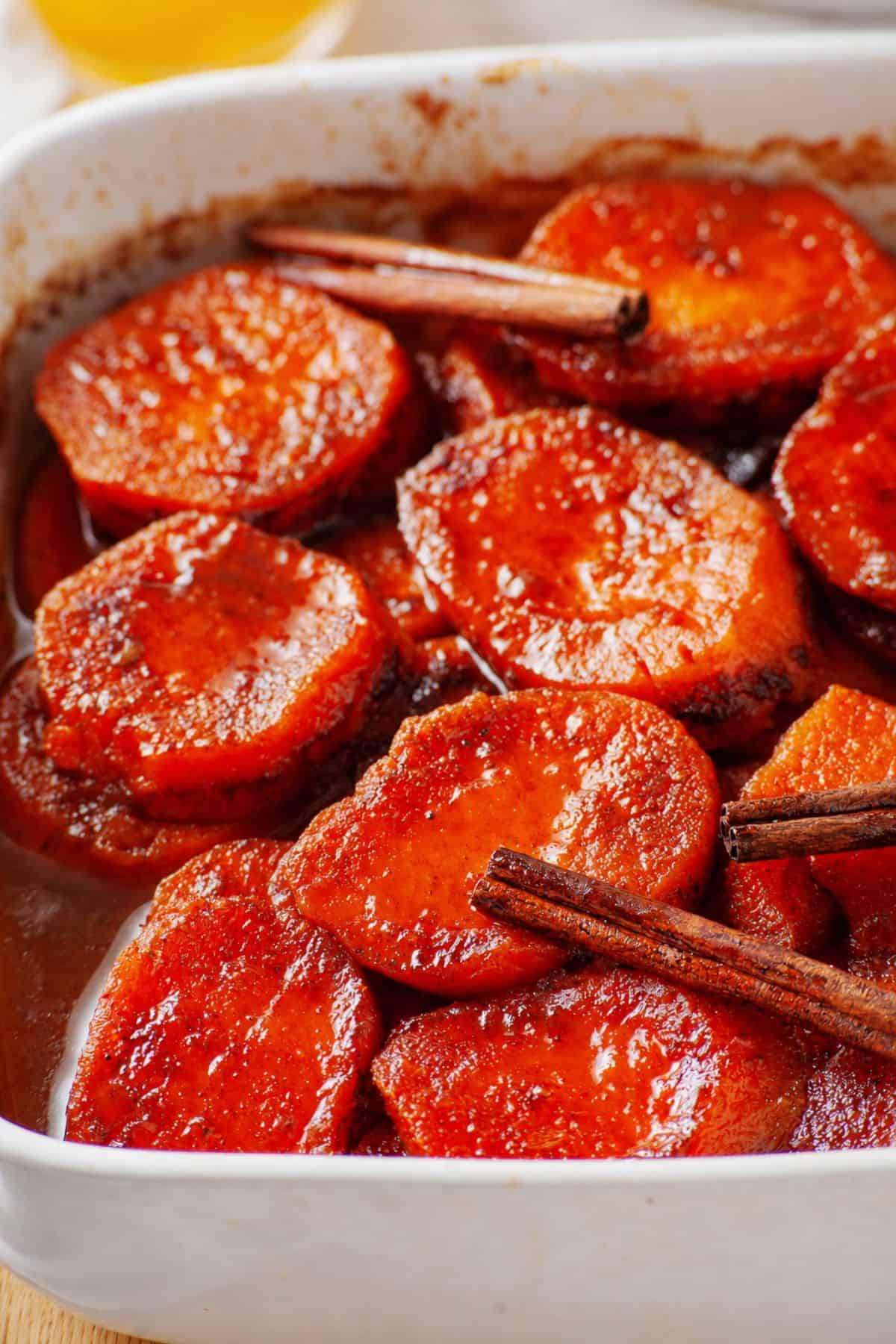 Candied yams recipe baked until soft, sweet, and caramelized