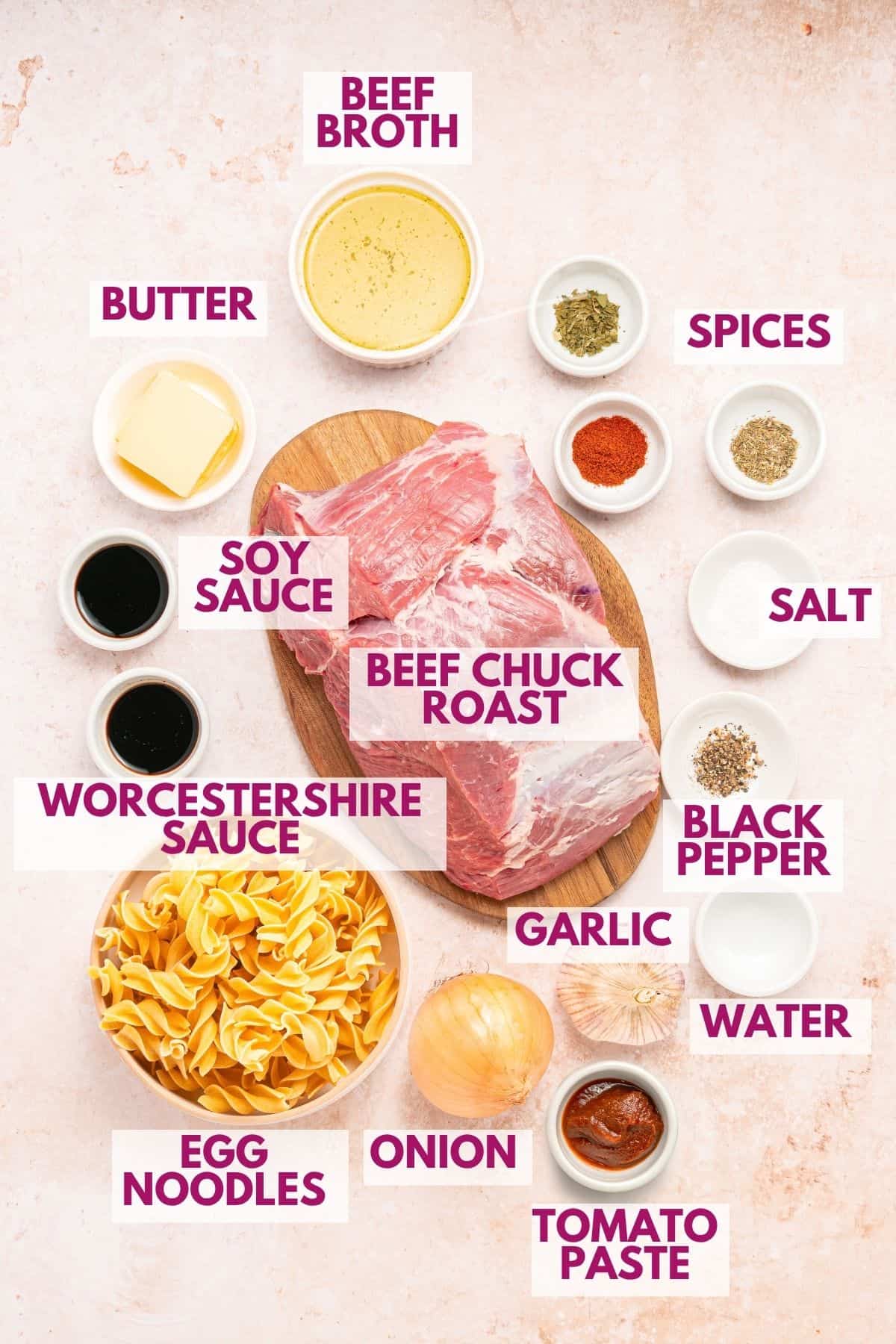 ingredients to make Beef and noodles in a slow cooker