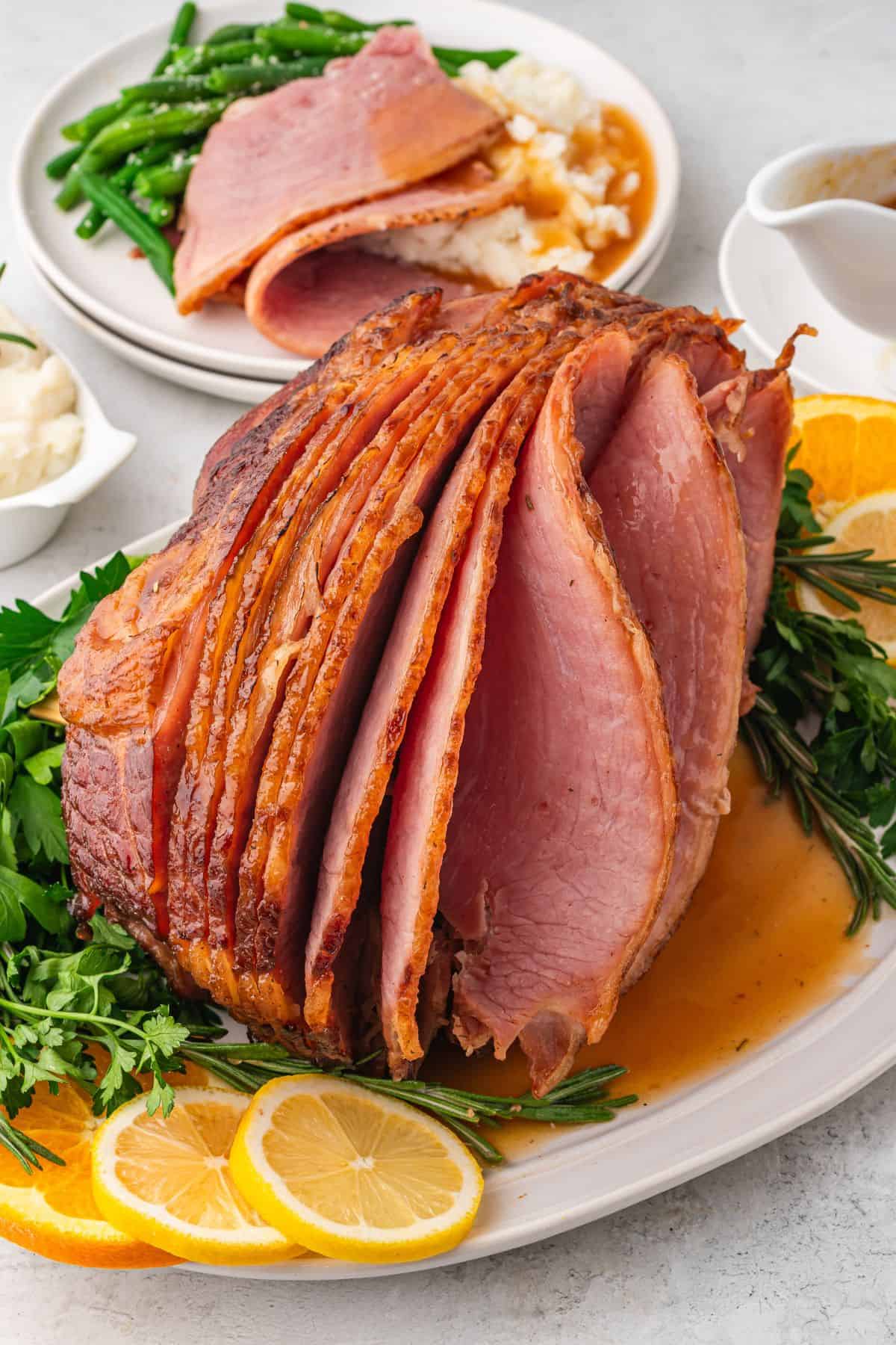 crockpot ham on a serving platter