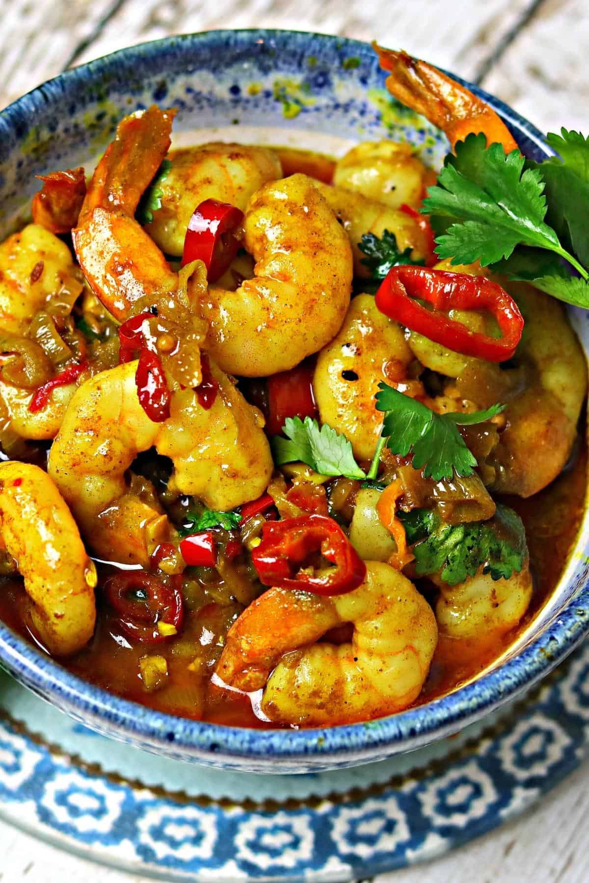 Indian shrimp curry recipe in a bowl