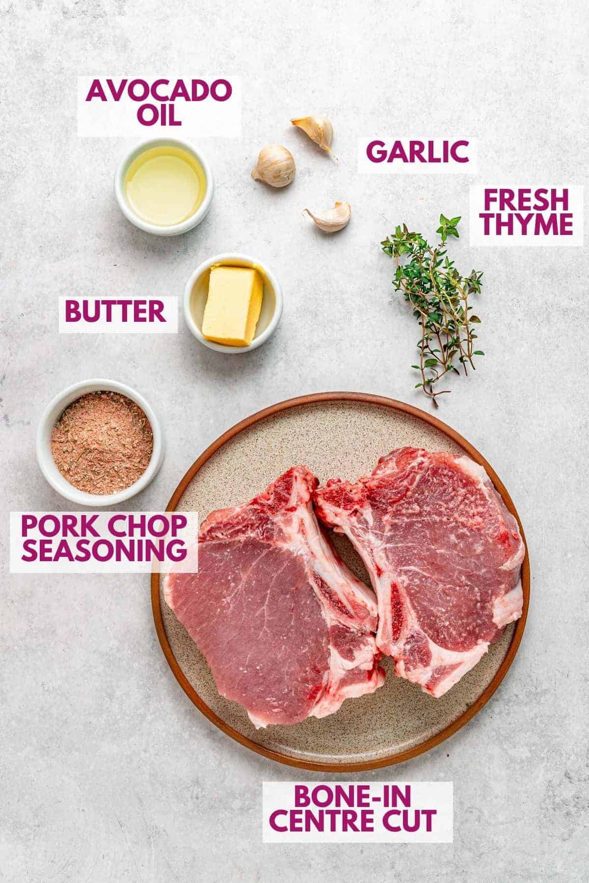ingredients to make juicy oven-baked bone-in pork chops