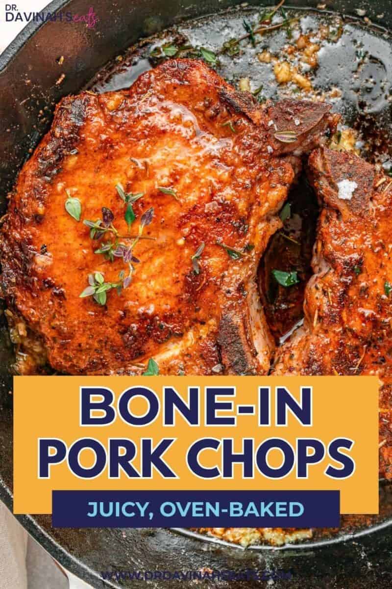 Oven baked bone in pork chops finished with garlic herb butter