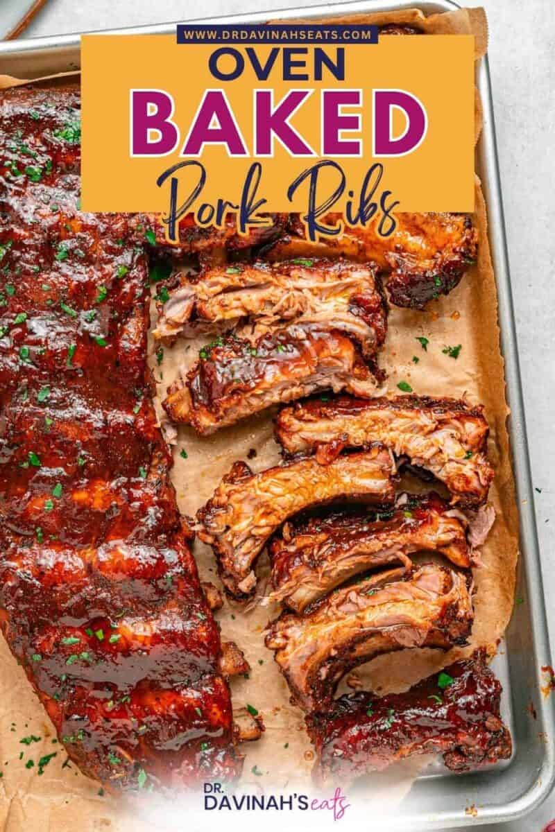 Oven baked pork ribs with tender meat and golden caramelized edges