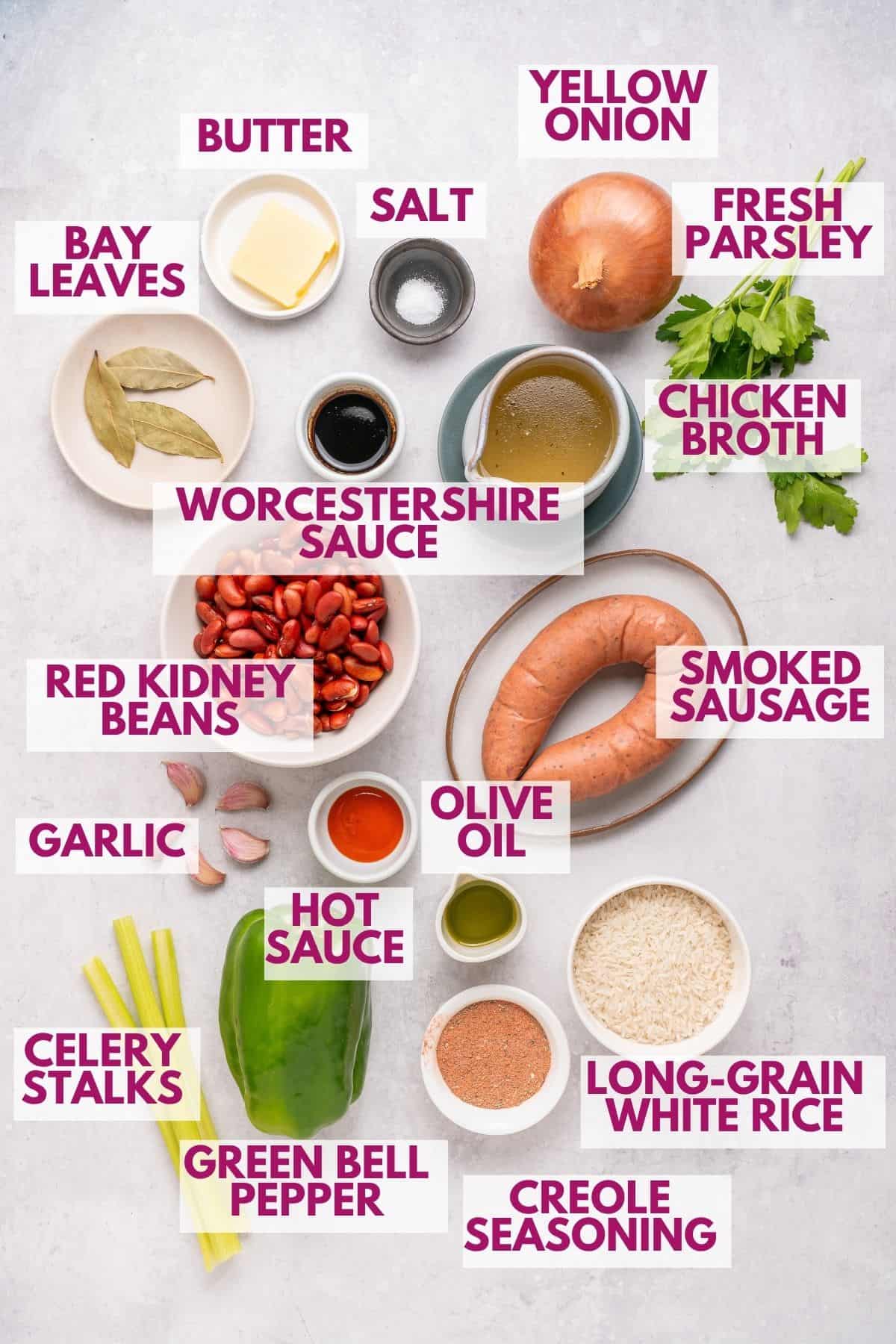 ingredients to make Cajun red beans and rice