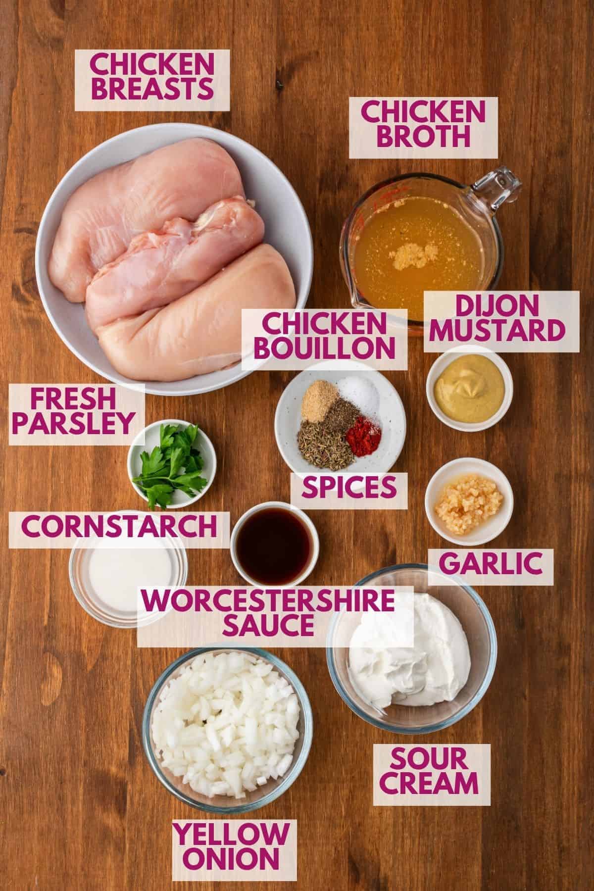 ingredients to make Crockpot chicken and gravy with rich onion and garlic gravy