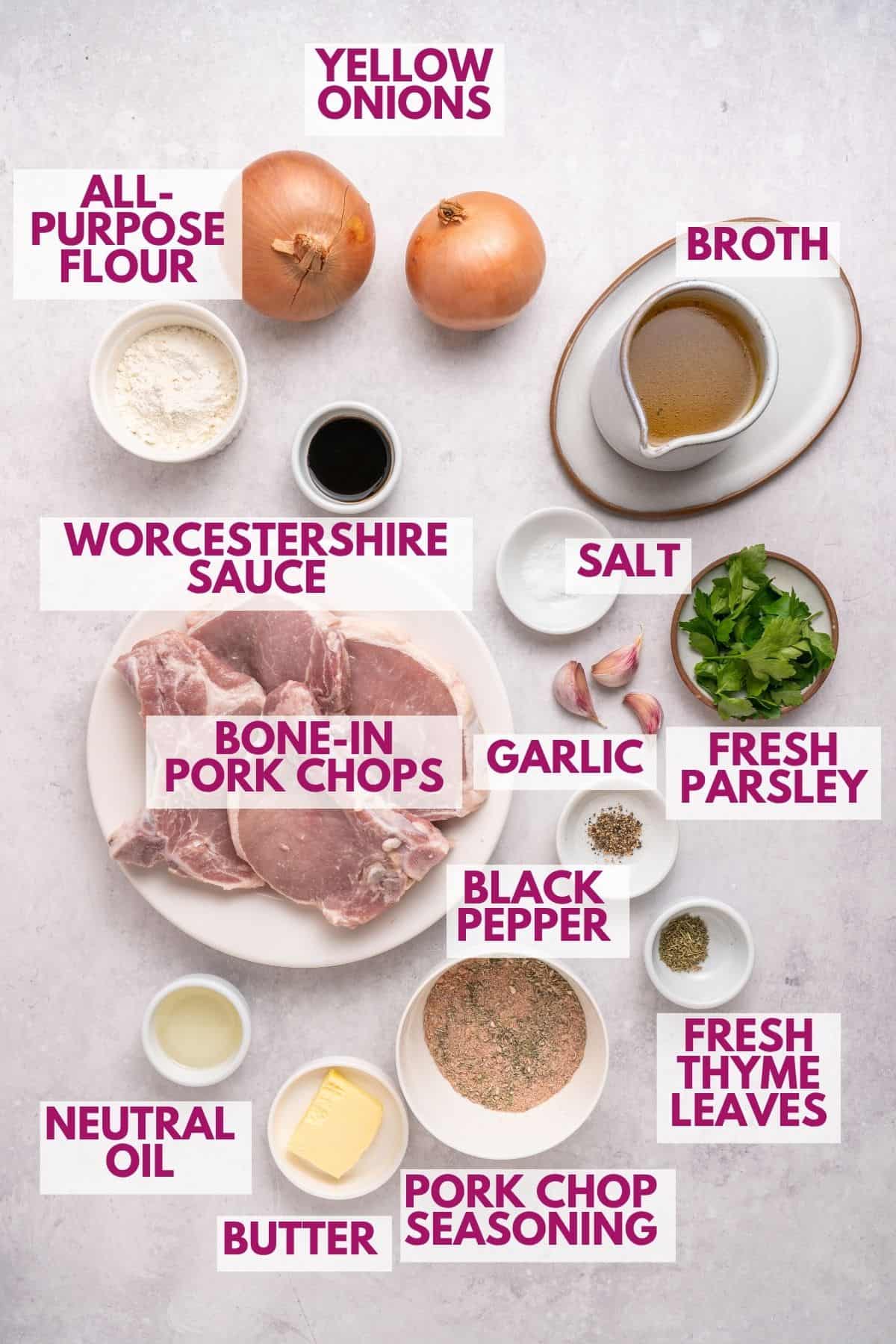 ingredients to make pork chops with onion gravy