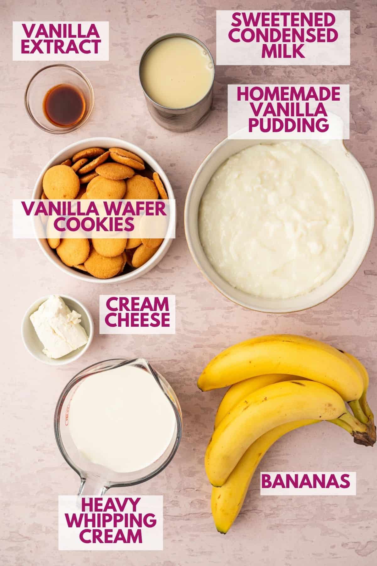 ingredients to make a simple banana pudding recipe
