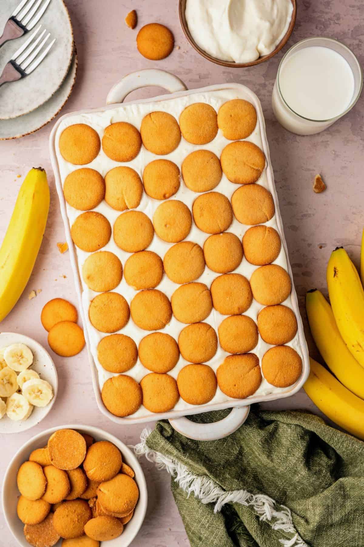 Simple banana pudding recipe chilled until the vanilla wafers become soft and cake-like.
