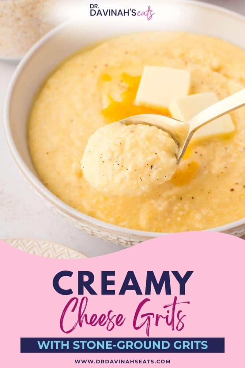 Cheesy grits with a smooth, creamy texture and rich cheddar cheese flavor