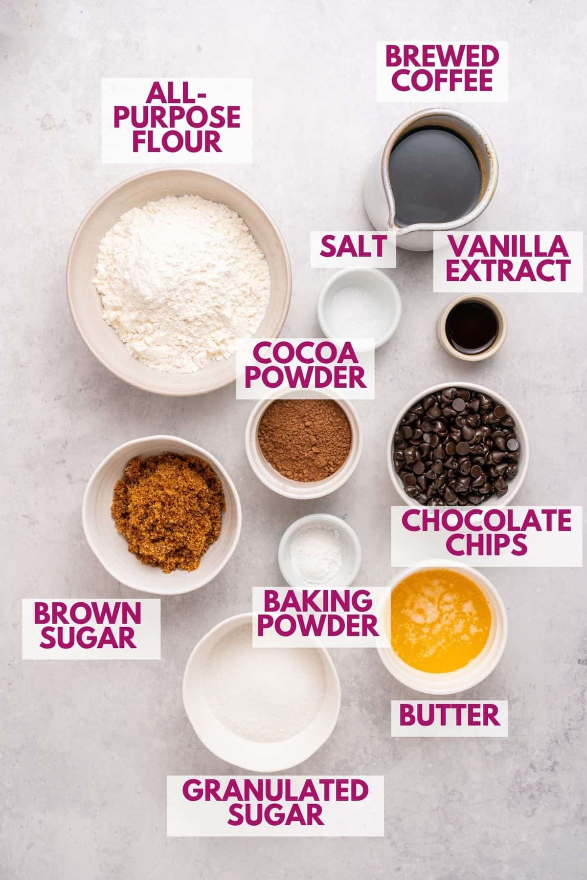 ingredients to make chocolate pudding cake recipe with a tender chocolate cake and gooey sauce