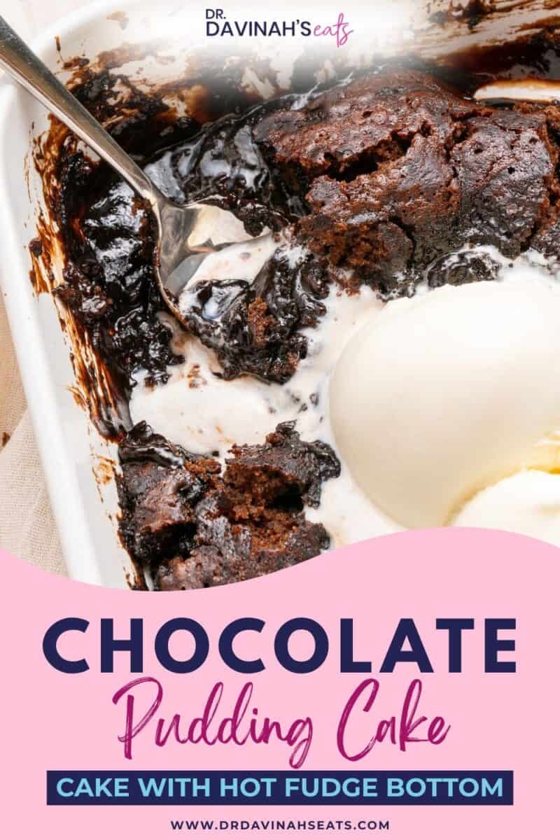 Chocolate pudding cake recipe with a brownie-like cake and hot fudge sauce