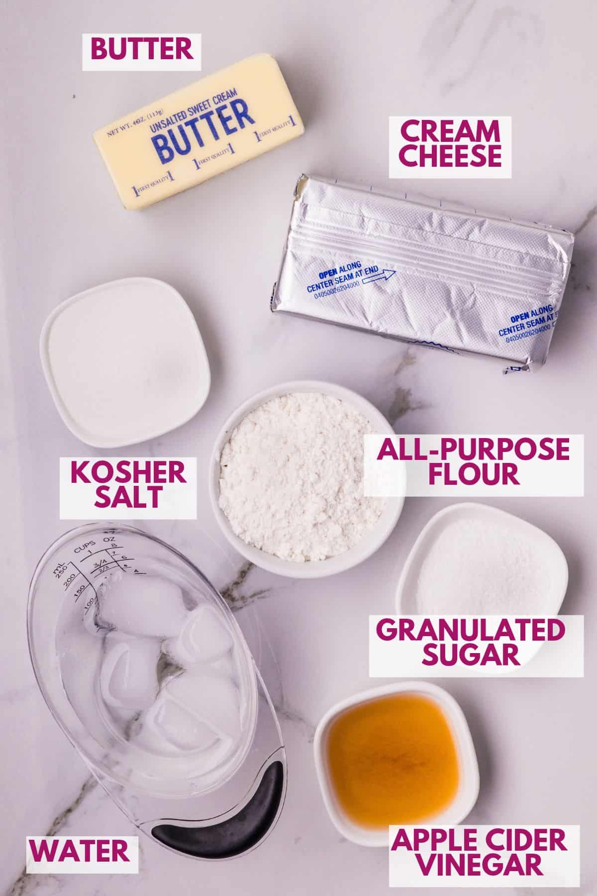 ingredients to make homemade cream cheese pie crust
