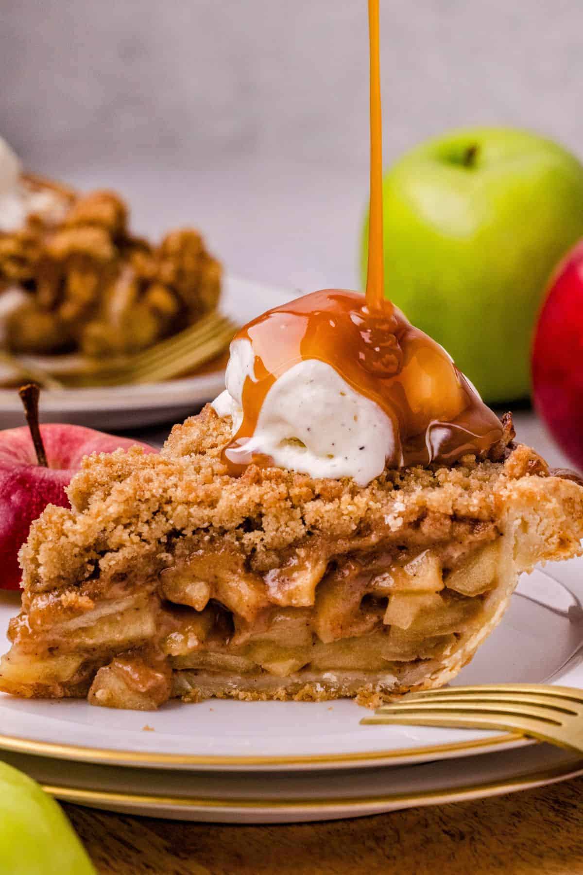 Dutch apple pie with a flaky bottom crust, tender apple filling, and golden streusel topping
