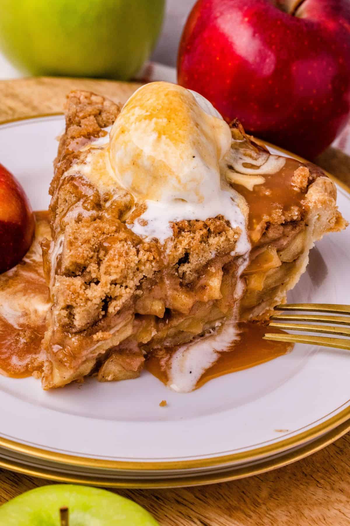 Homemade Dutch apple pie baked with cinnamon apples and a crisp brown sugar crumble