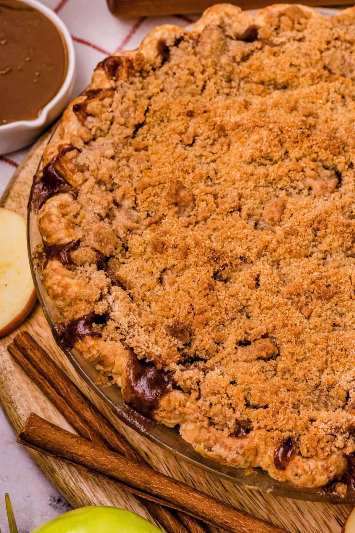 Dutch apple pie crumble with a golden brown sugar topping and a flaky homemade crust