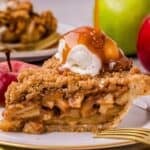 Dutch apple pie crumble served with a thick layer of brown sugar streusel over sweet apples