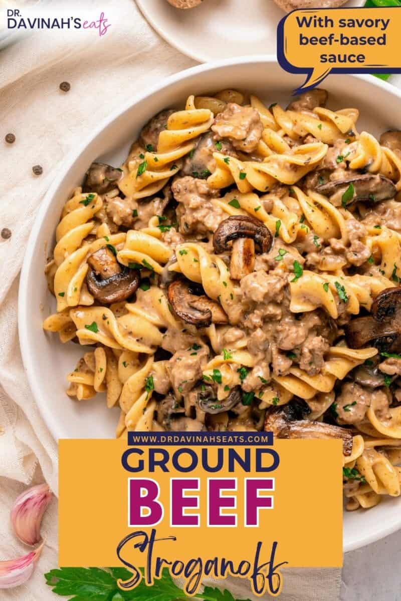 Beef stroganoff recipe with ground beef, tender mushrooms, and creamy gravy from scratch