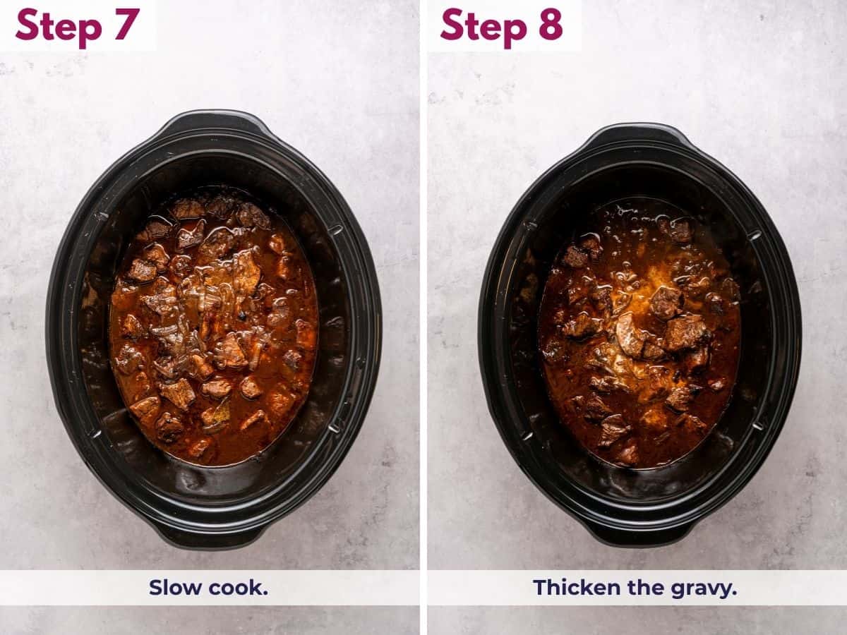 Slow cooking the beef tips until fork-tender, then thickening the savory cooking liquid into a rich homemade gravy.