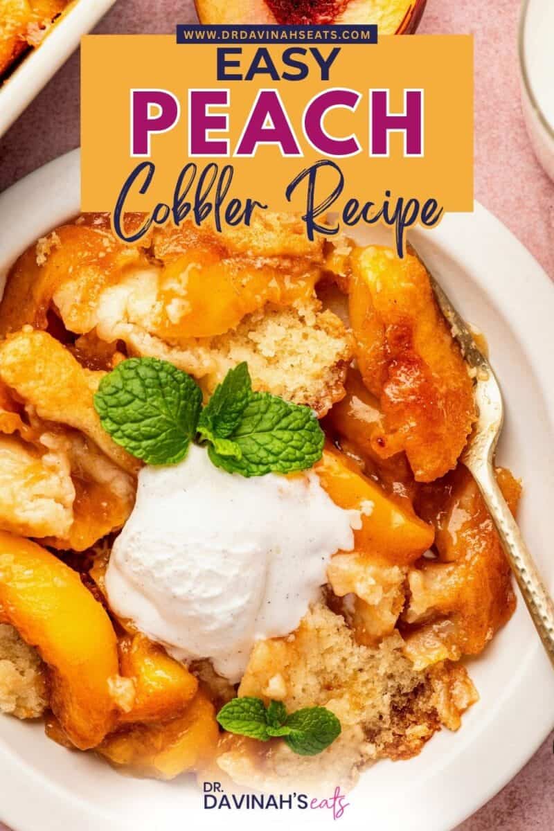 Easy peach cobbler recipe with a rich buttery batter baked around juicy peaches.