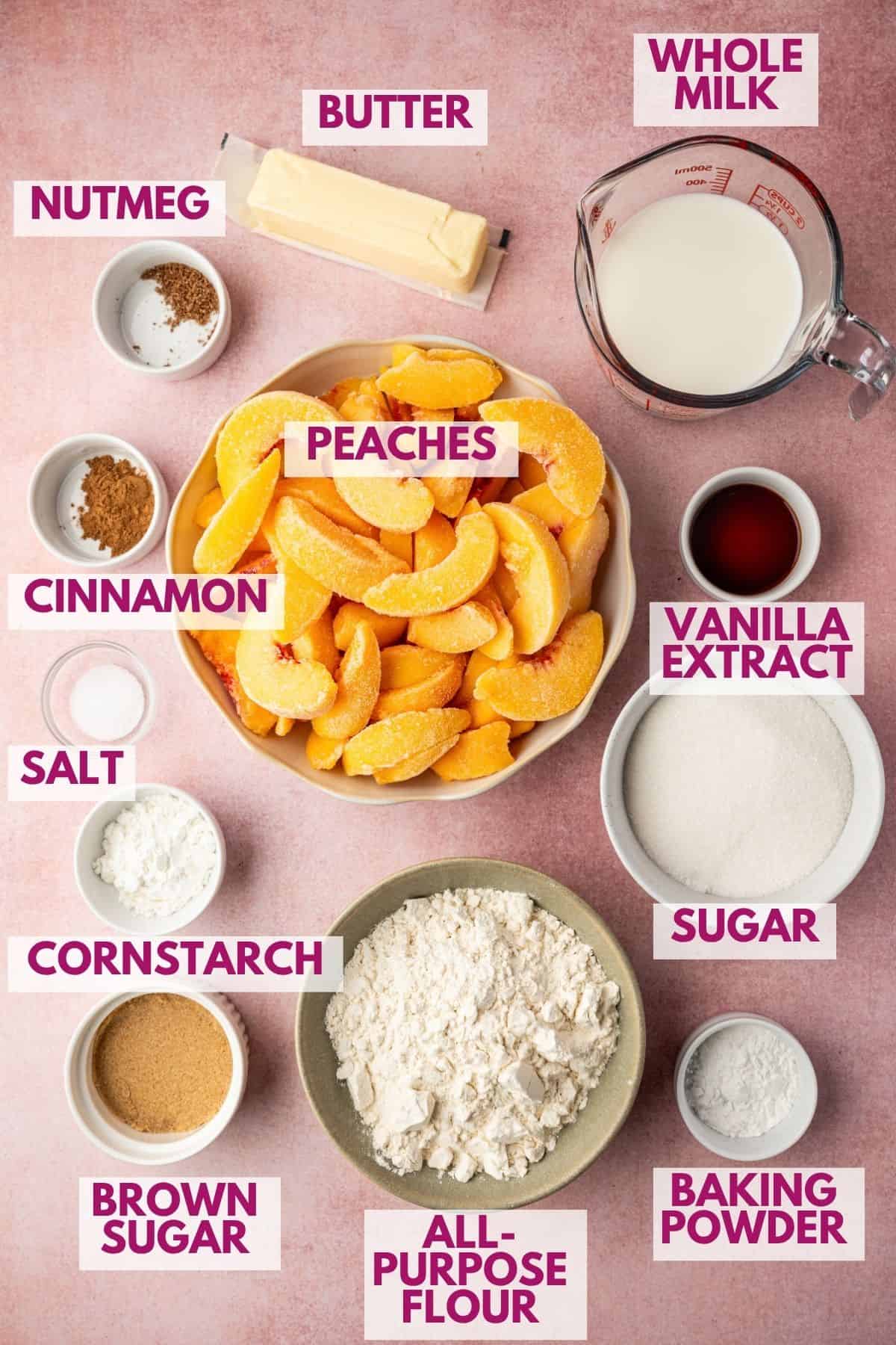 ingredients to make homemade peach cobbler