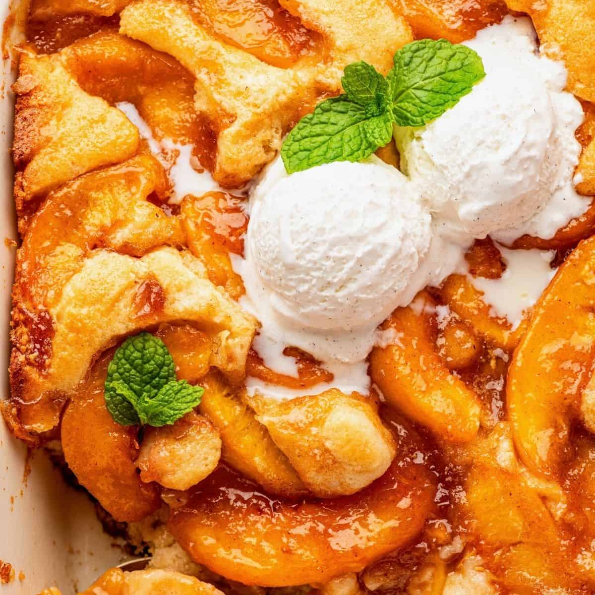 Peach cobbler recipes easy to make with a simple buttery batter and sweet peaches.