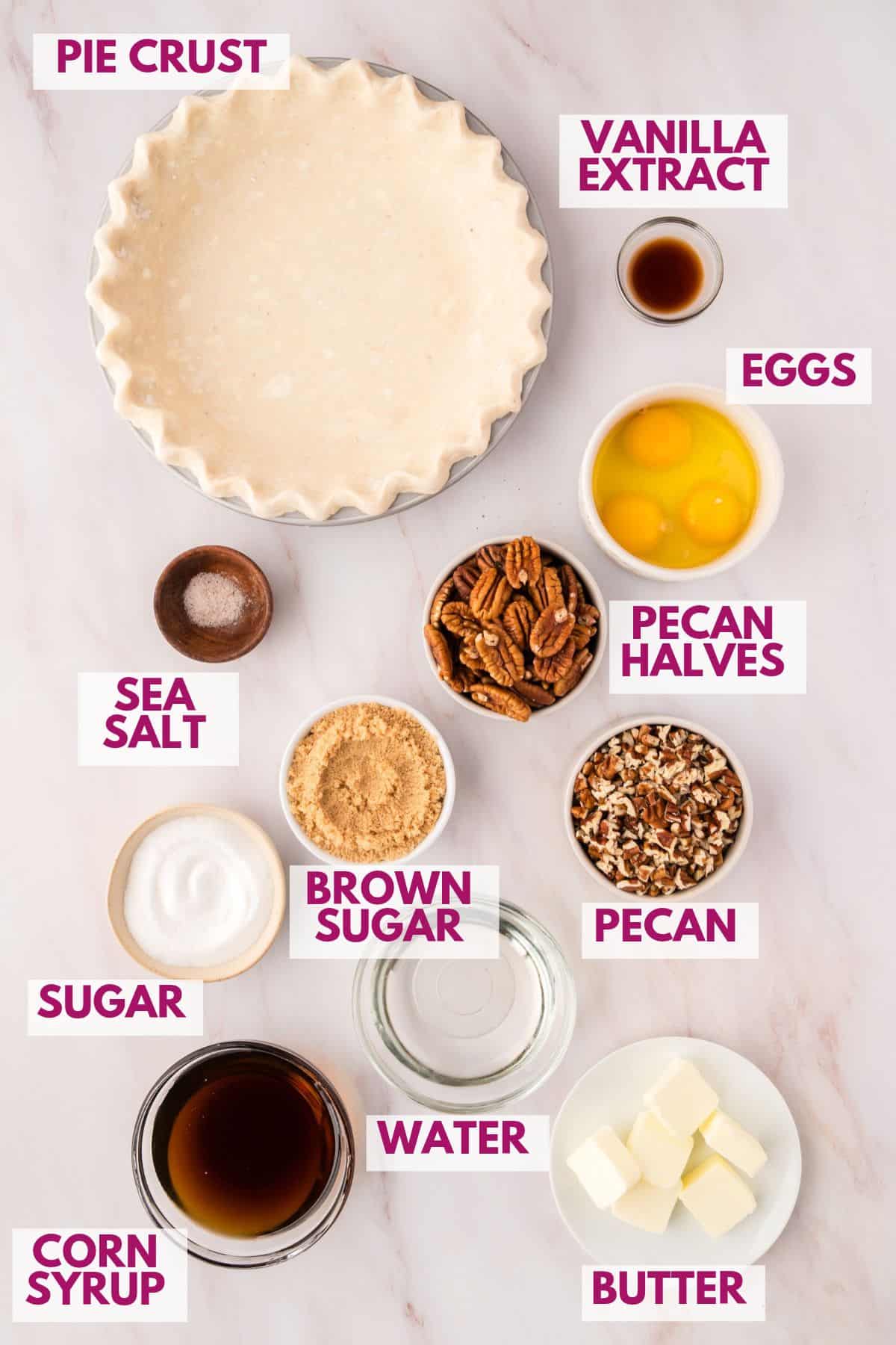 ingredients to make the traditional pecan pie