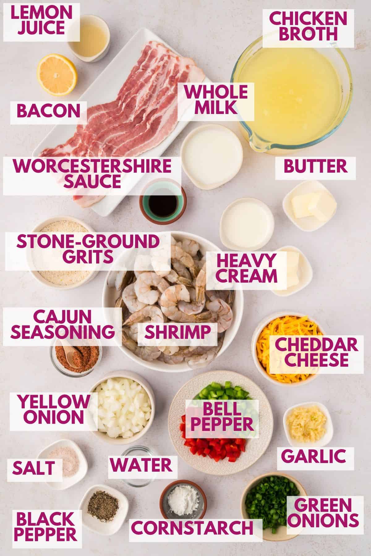 ingredients to make easy shrimp and grits recipe